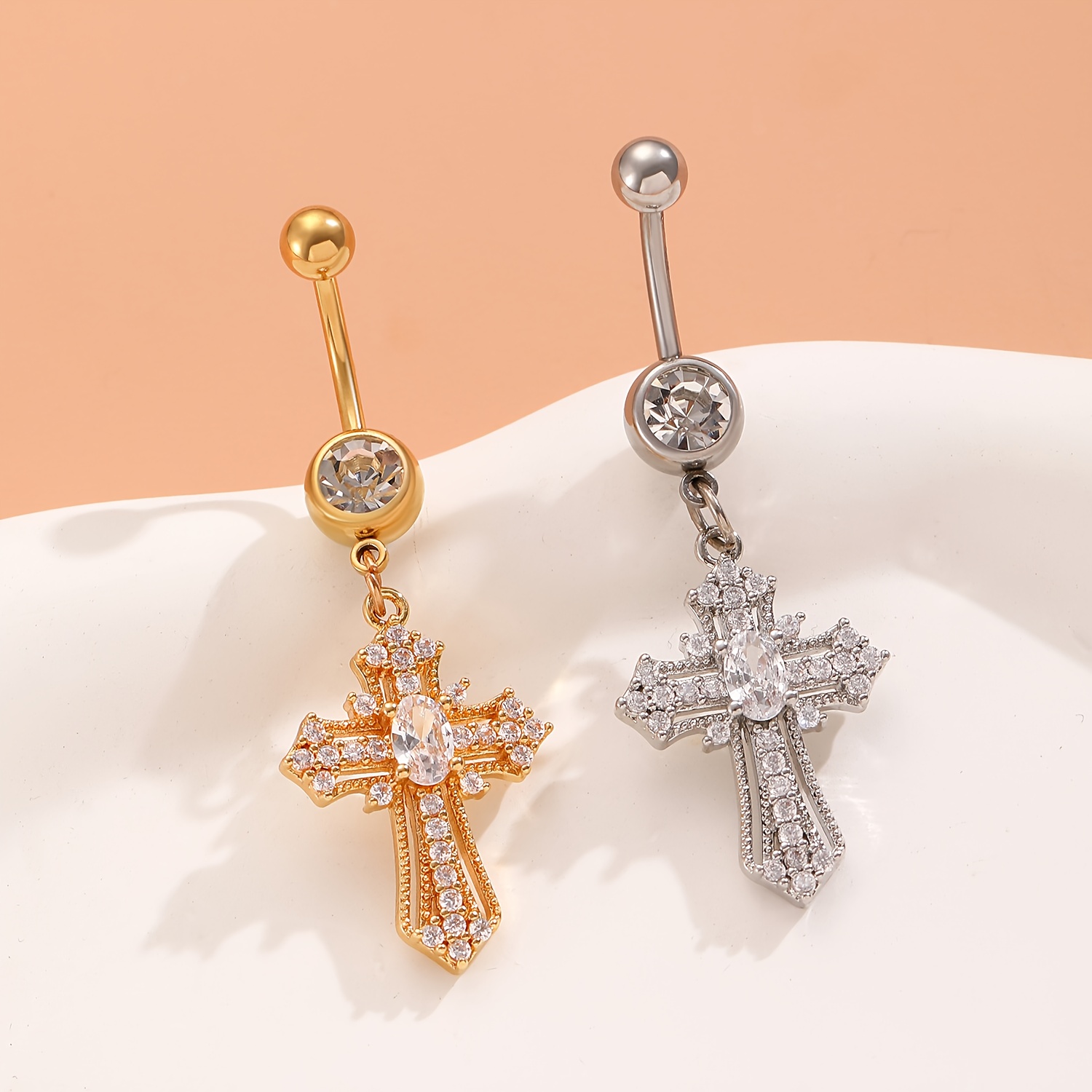 Luxurious Inlaid Synthetic Zirconia Cross Belly Button Ring
